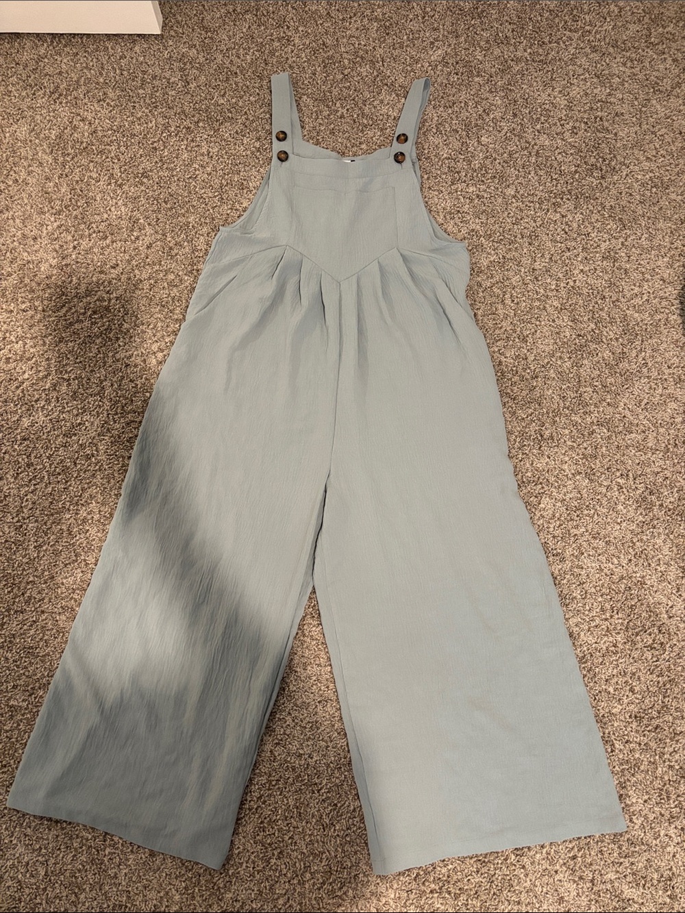 Light Blue Wide-Leg Cotton-Blend Jumpsuit with Adjustable Straps